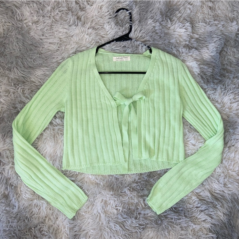Mint Green Tie-Front Knitted Long Sleeve